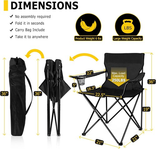Joyfair Portable Camping Chair - Heavy Duty Folding Chair for Beach & Outdoor Activities | Includes Carry Bag & Cup Holder
