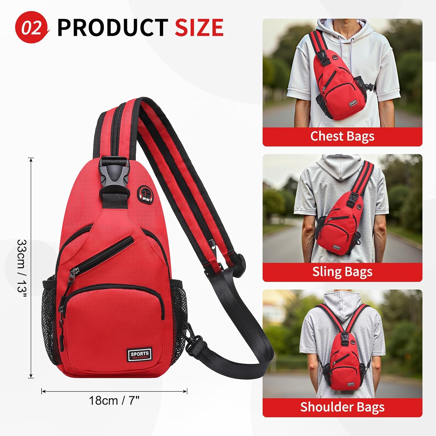 Skiennix Convertible Sling Bag - Lightweight Crossbody Backpack for 7.9" Tablet | Casual Travel & Hiking (Red)