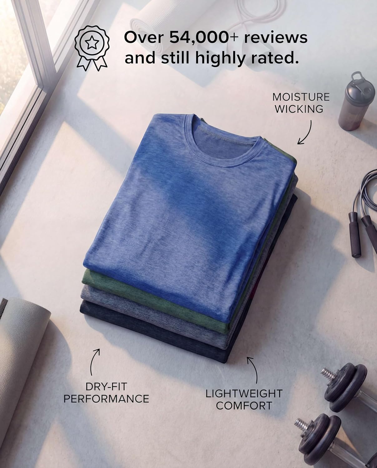 Real Essentials Men's Long Sleeve Dry Fit T-Shirts - UPF 50 Wicking Workout & Hiking Tees | 4 Pack