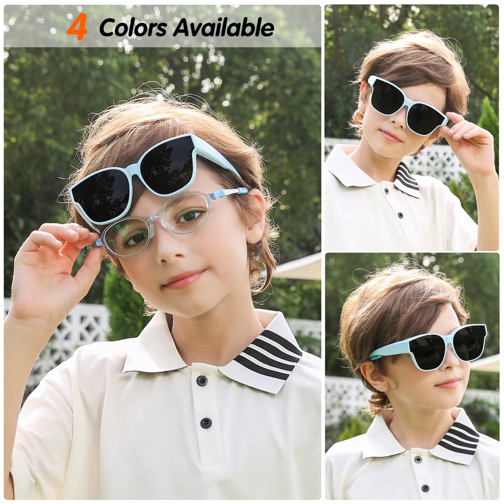EYEBUDDY Fit Over Glasses Sunglasses for Kids Shades Polarized Sunglasses Oversized Square Sun Glasses Boys & Girls UV Protection