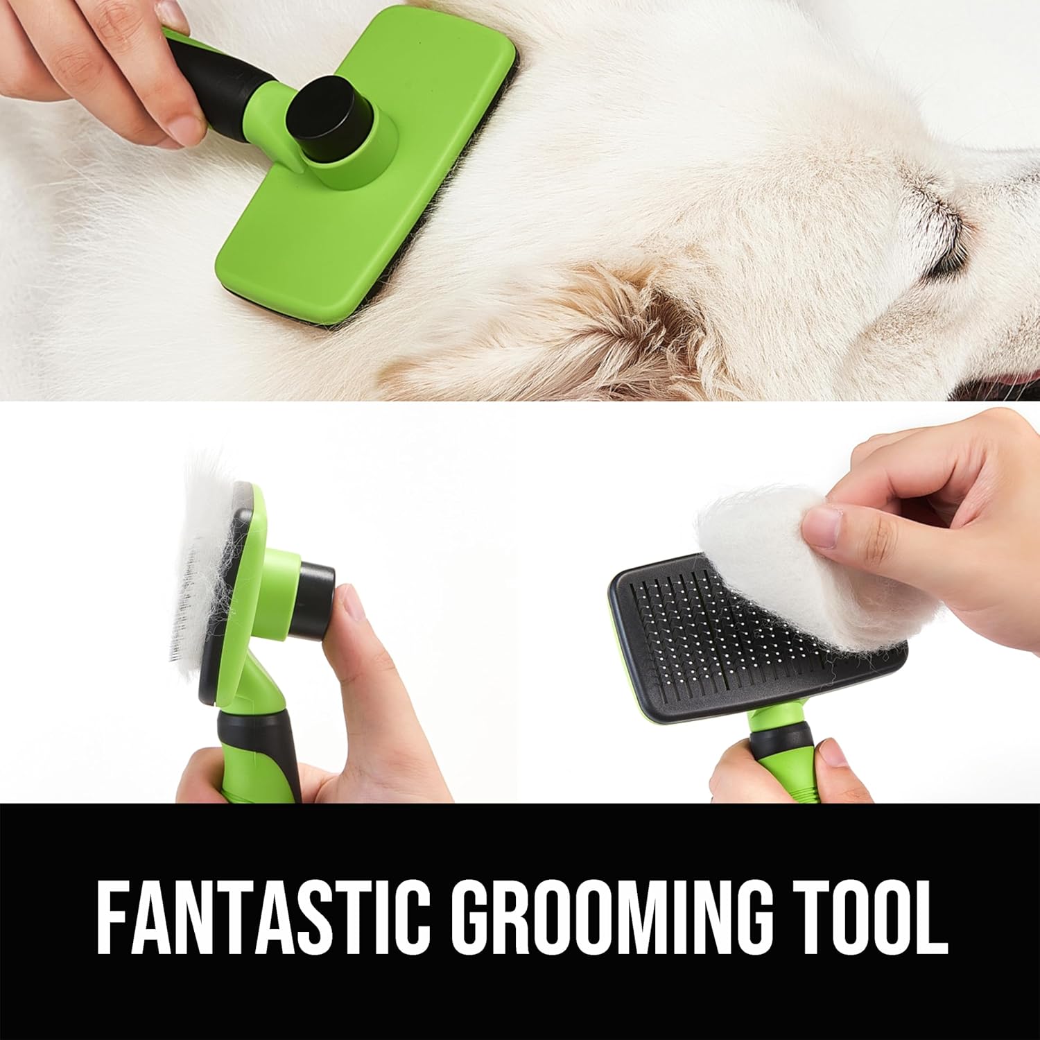 Skiennix Self-Cleaning Slicker Brush - Skin-Friendly Grooming Tool for Dogs & Cats | Green