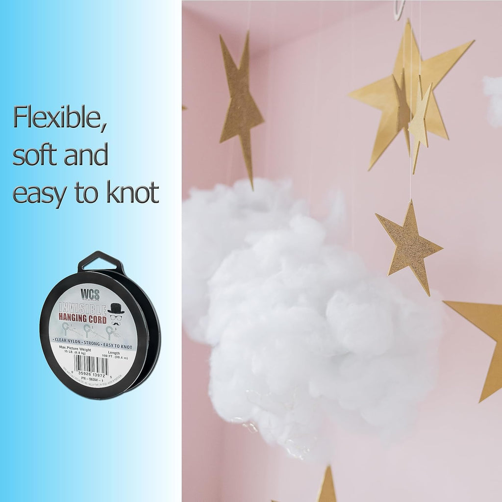 Skiennix Invisible Hanging Cord - Heavy Duty Clear Nylon String Supports 20 lb | 100 ft for Frames & Décor