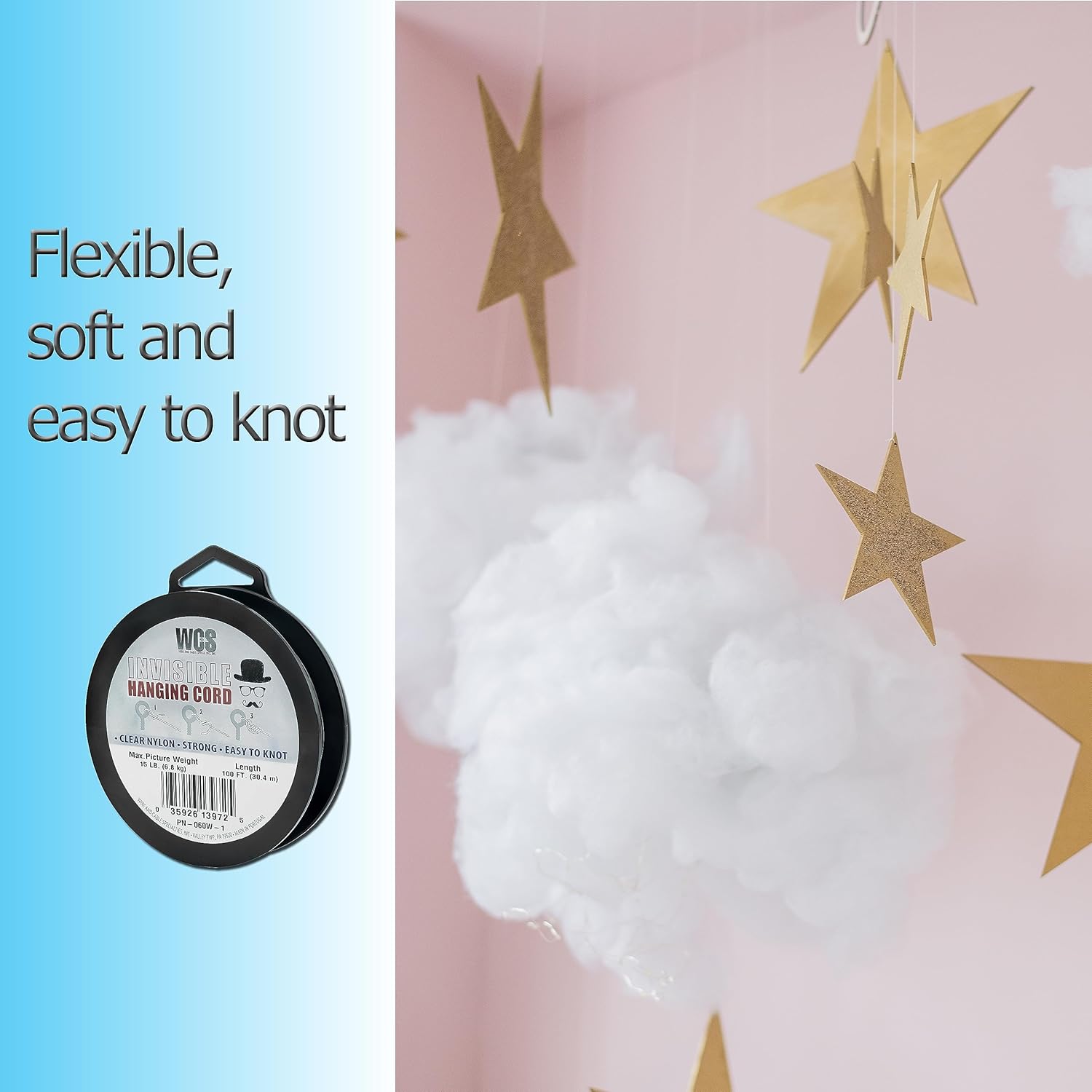 Skiennix Invisible Hanging Cord - Heavy Duty Clear Nylon String Supports 20 lb | 100 ft for Frames & Décor