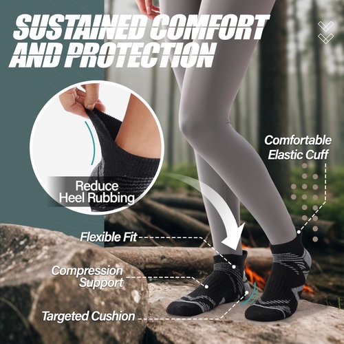 ANTSANG Merino Wool Ankle Hiking Socks Compression Warm Thermal Thick Cushion Winter Running No Show Moisture Wicking Socks Gifts Stocking Stuffers for Women Men 6 Pairs(Dark Black,M)