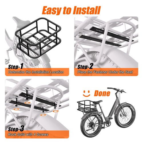 Amoowis Rear Bike Basket Large Capacity - 210LBS Heavy-Duty Cargo Basket, All-Weather E-Bike & Scooter Accessories with Cover, Perfect for Grocery Hauls, Pet Transport & Commuting