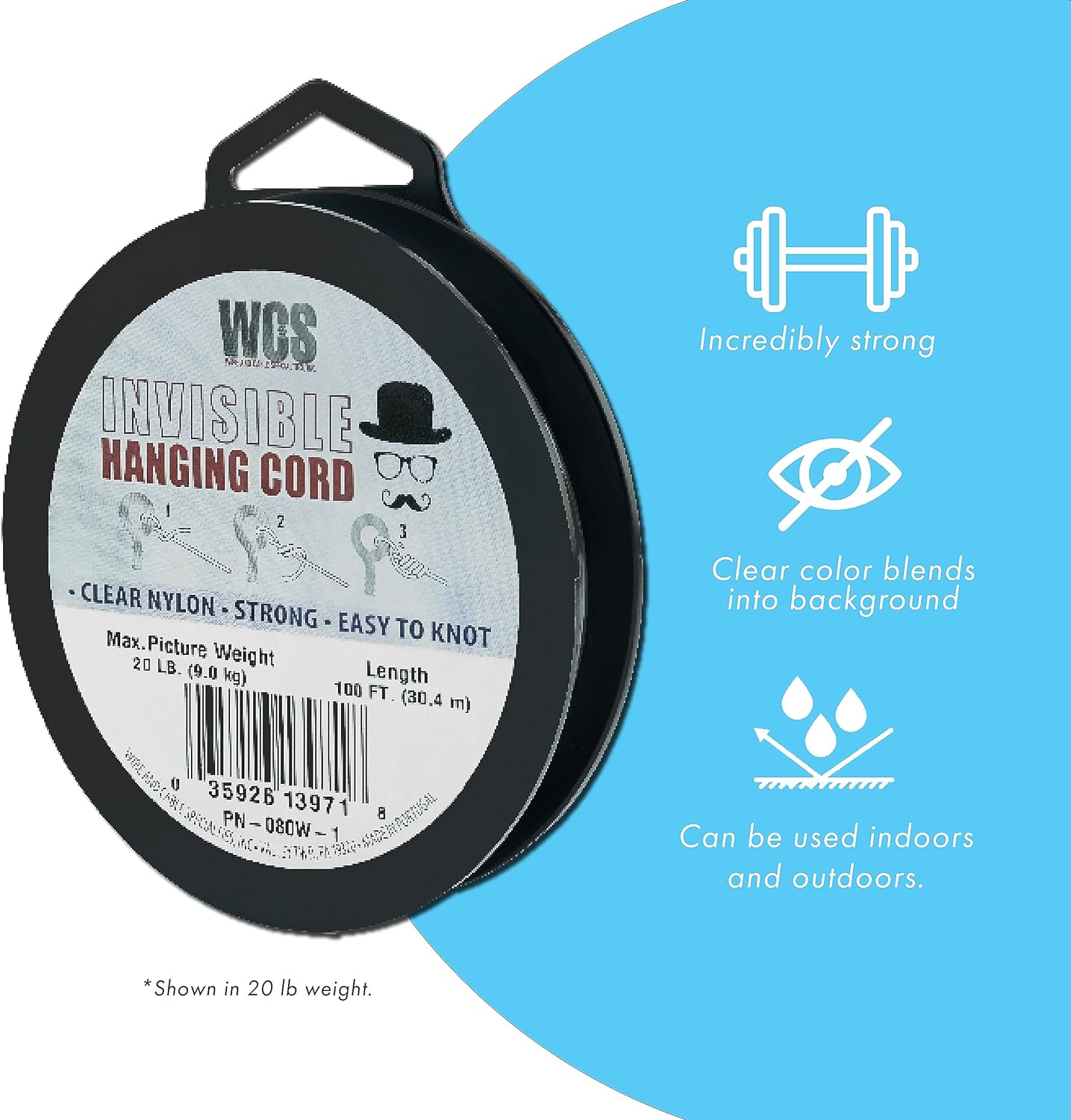 Skiennix Invisible Hanging Cord - Heavy Duty Clear Nylon String Supports 20 lb | 100 ft for Frames & Décor