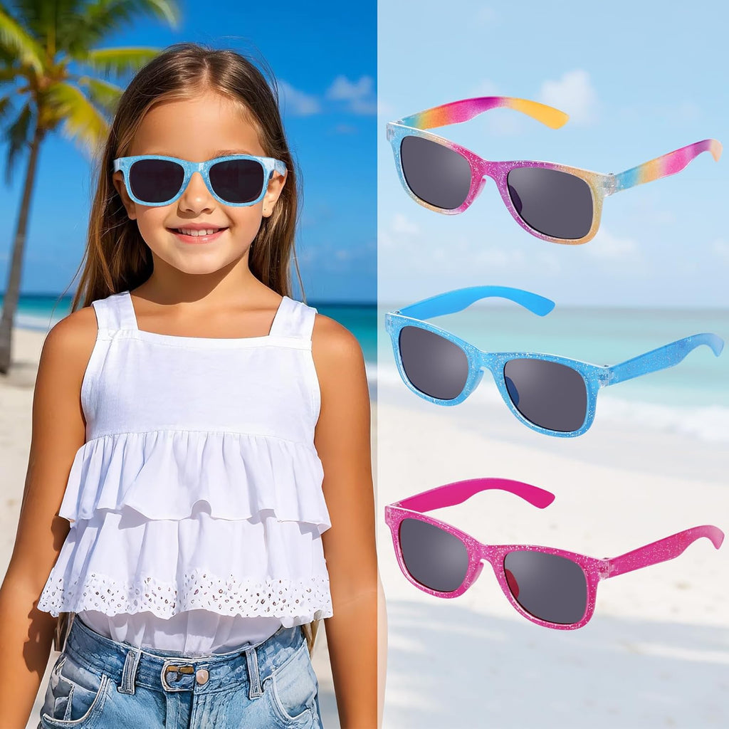 Obmwang Kids Sunglasses - Princess Glitter Design with UV 400 Protection | 3 Pack for Toddler Girls