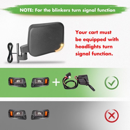 10L0L Golf Cart Mirrors with Turn Signal Side Rear View Mirror Set Compactible with EZGO Club Car Yamaha Gas & Electric Golf Carts