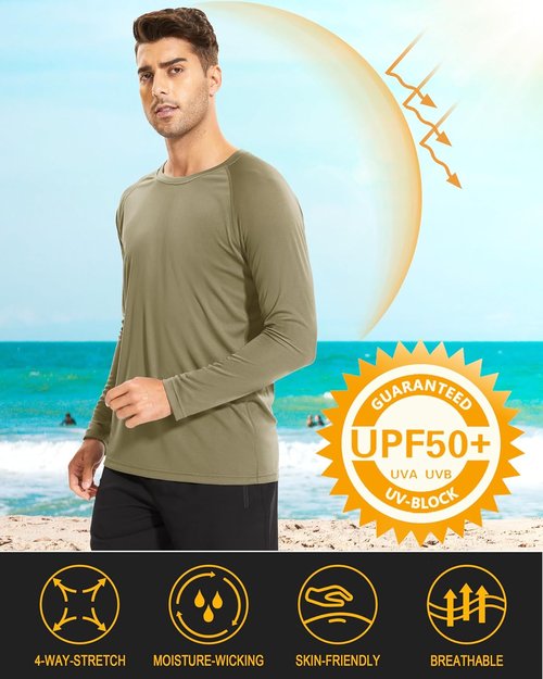 MAGCOMSEN Men's Athletic Long Sleeve Shirt - UPF 50+ UV Sun Protection for Hiking & Running