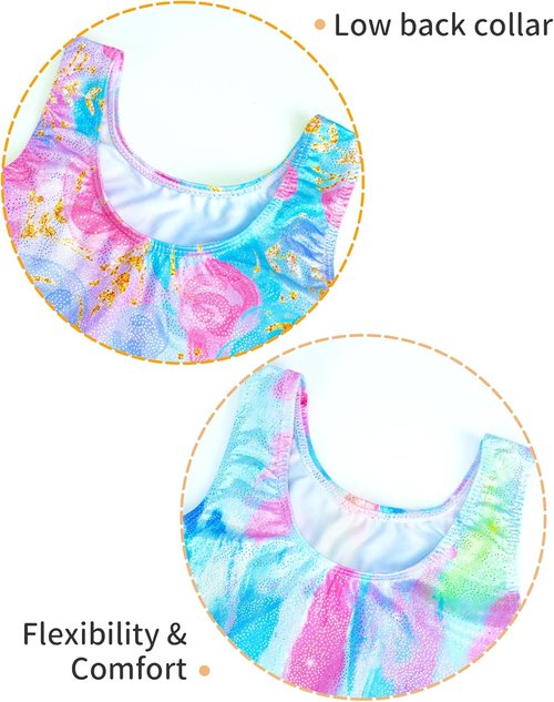 2 Pack Leotard for Girls Gymnastics Sparkly Tumbling Unitards with Shorts Sleeveless One Piece Biketards