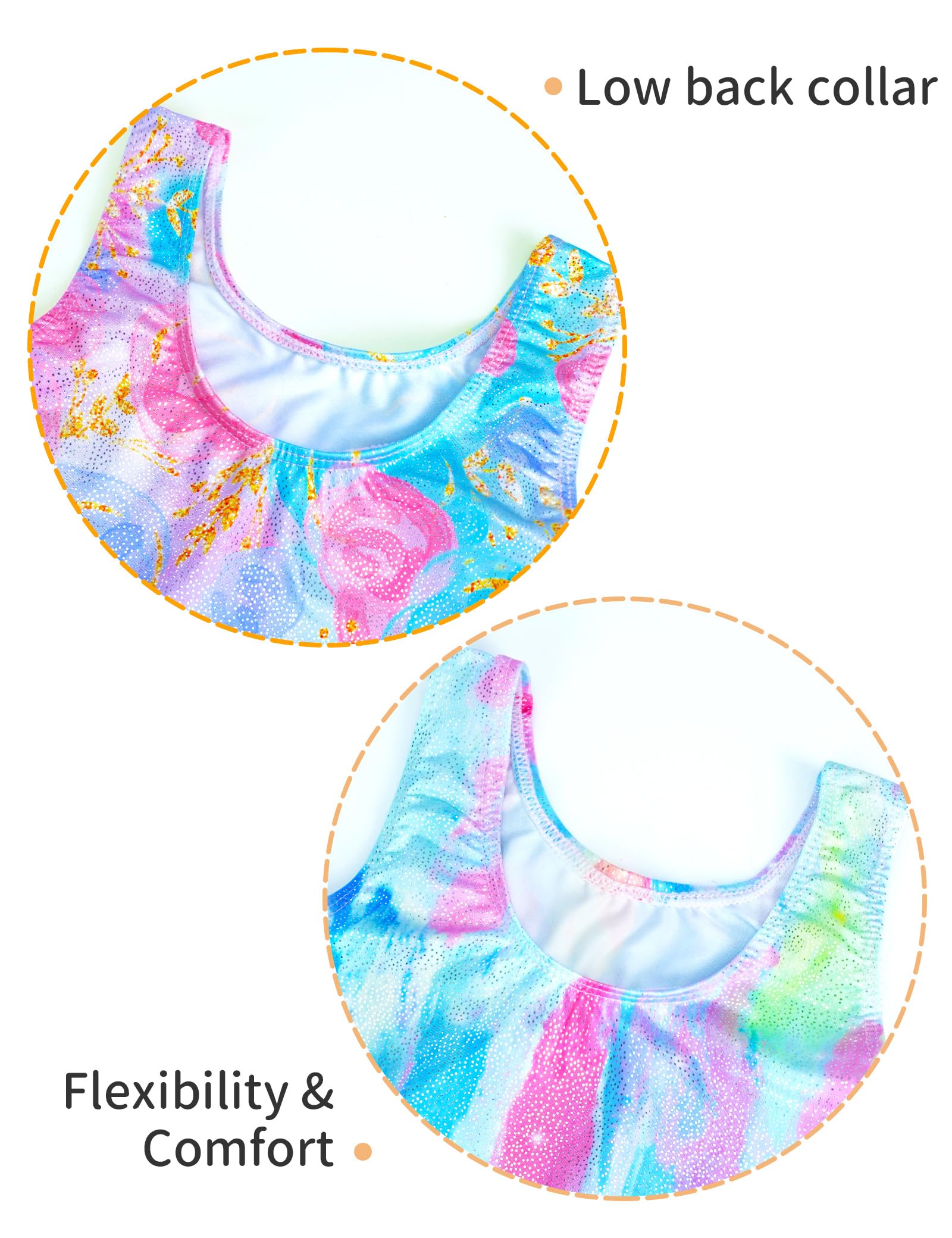 Nokecina Girls Leotards for Gymnastics Size 6-7 Years Old Shorts Blue Rose Flowers Biketards Unitards Two Pack with Shorts