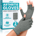 Vive Arthritis Gloves (2 Pairs) - Men Women Rheumatoid Compression Hand Glove for Osteoarthritis - Arthritic Joint Pain Relief - Carpal Tunnel Wrist Support - Open Finger Fingerless Thumb for Typing