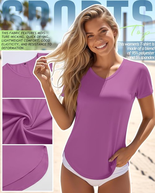 Locoowai Women's Workout Shirts - V Neck Quick Dry Tops with UPF 50+ Protection | 5 Pack, Short Sleeve