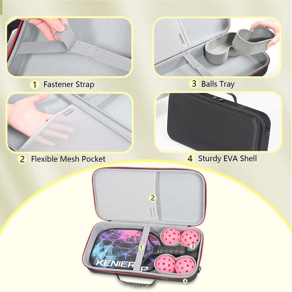 RLSOCO Pickleball Paddles Case Holds 2 Rackets and 4 Ball - Hard Protective Bag Fits for Selkirk Sport/Warping Point and All Pickleball Paddle Shapes and Sizes (Case Only)