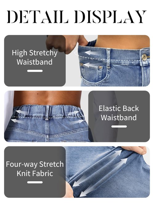 ELLEVEN High Waisted Straight Leg Sweatpant Jeans Woman High Stretchy Pull on Wide Leg Baggy Jeans High Waisted with Elastic Waist Blue Denim Medium