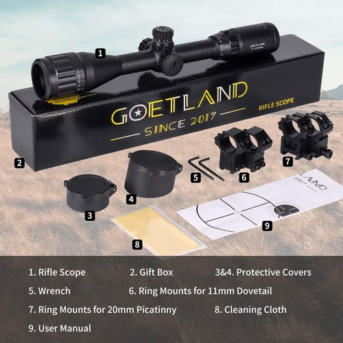 Goetland Rifle Scope 3-12x40 AO Red Green Blue Illuminated Crosshair SFP Mounts for Air Gun Airsoft Crossbow Hunting Tactical Ar