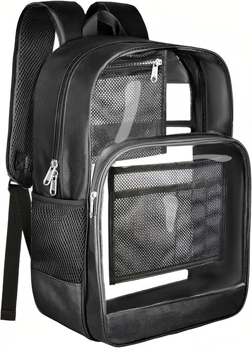 BrillaraSymn Heavy Duty Clear Backpack - Sturdy Transparent PVC & Oxford Bookbag for School | Black