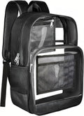 BrillaraSymn Heavy Duty Clear Backpack - Sturdy Transparent PVC & Oxford Bookbag for School | Black