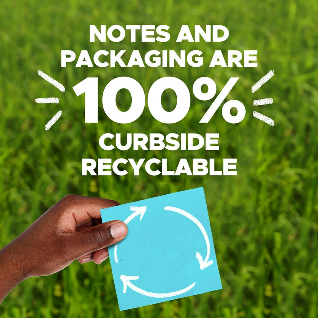 Post-it Super Sticky Notes - 100% Recycled Paper, 3" x 3", 5 Pads in Wanderlust Pastels | Eco-Friendly Office Supplies
