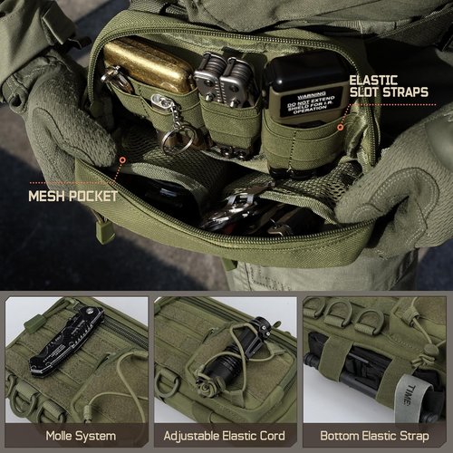 Molle Tactical Admin Pouch - EDC Tool Organizer with US Flag Patch | Versatile Waist Bag, Horizontal Design