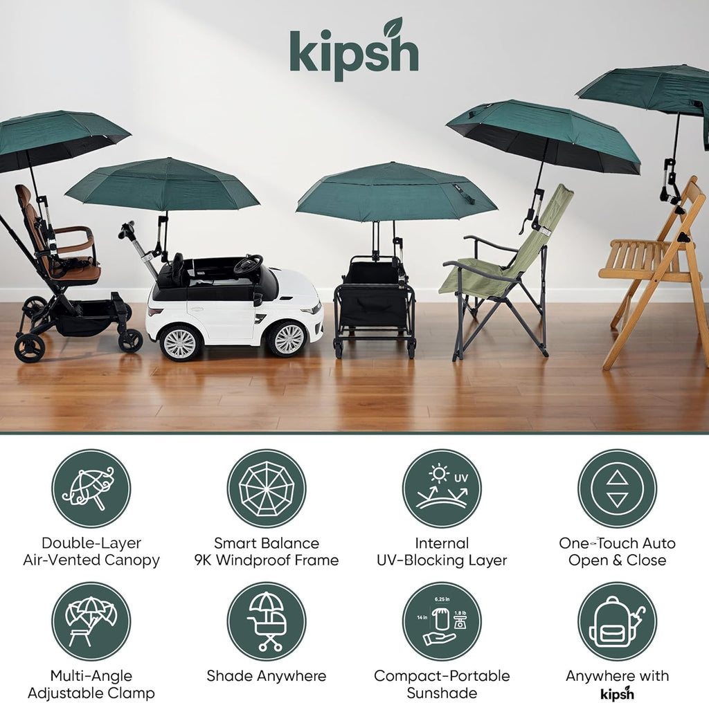 Universal Adjustable Clamp Beach Chair Umbrella by [Brand Name] - Lightweight Portable Sunshade for Stroller, Pool, Camp, Bleachers (Dark Green)