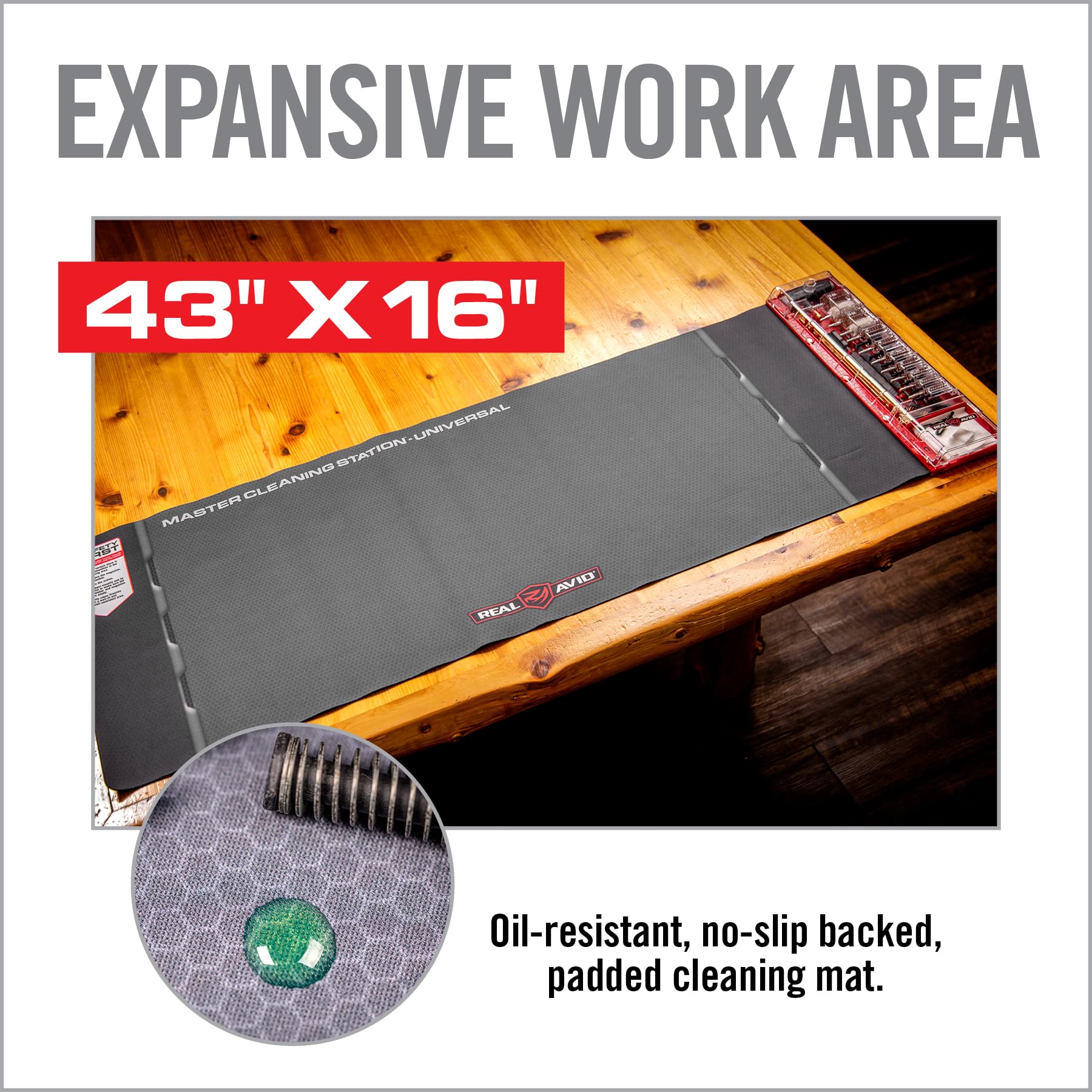 Real Avid Master Cleaning Station - Universal Gun Cleaning Kit Includes Gun Mat 43x16" Bore Brushes, Jags, Gun Cleaning Patches, Rods, Mops, Picks