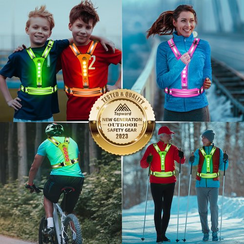 LED Reflective Vest Running Gear, USB-C Rechargeable, Light Up Lights for Night Dog Walking Cycling, Running Phone Holder Vest for Runners, High Visibility with Adjustable Waist/Shoulder