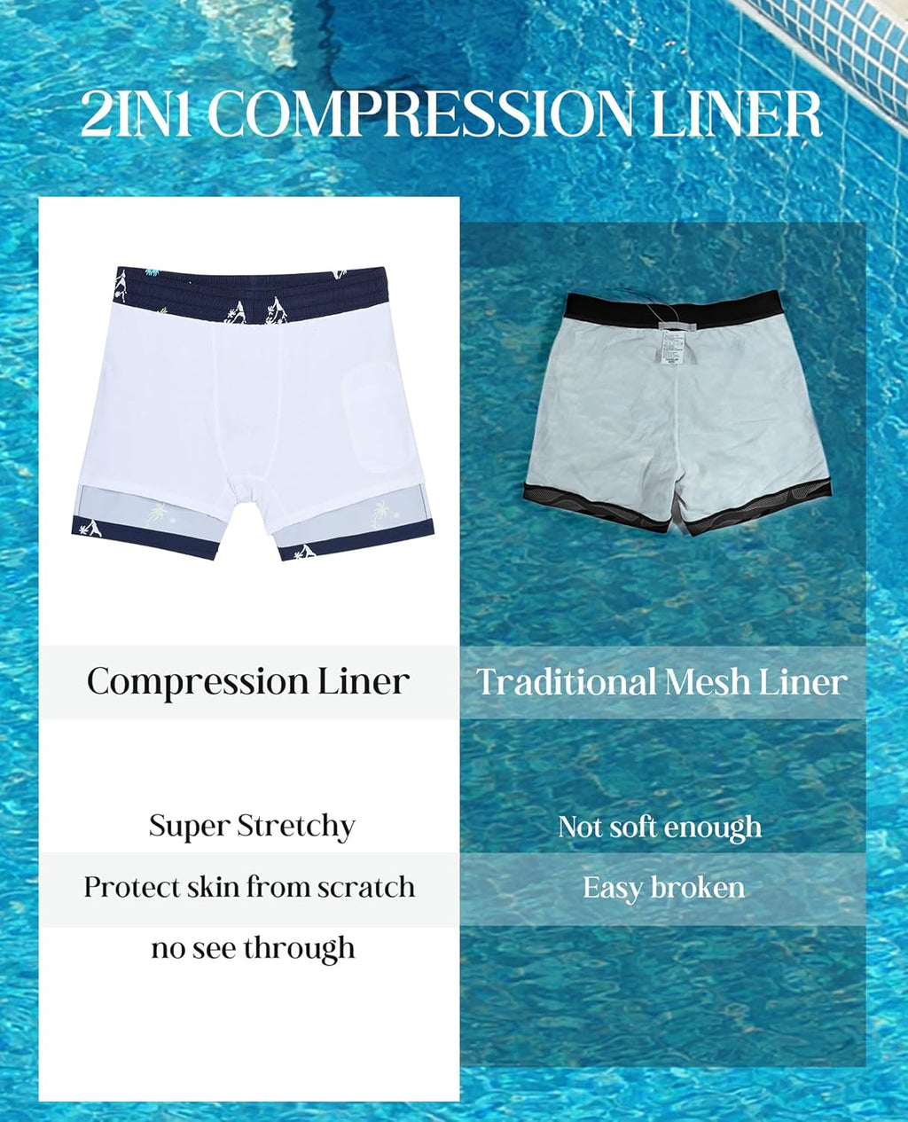 Skiennix Men's Swim Trunks - 2-in-1 Quick Dry Bathing Suit with Compression Liner & Pockets - 5 Inch