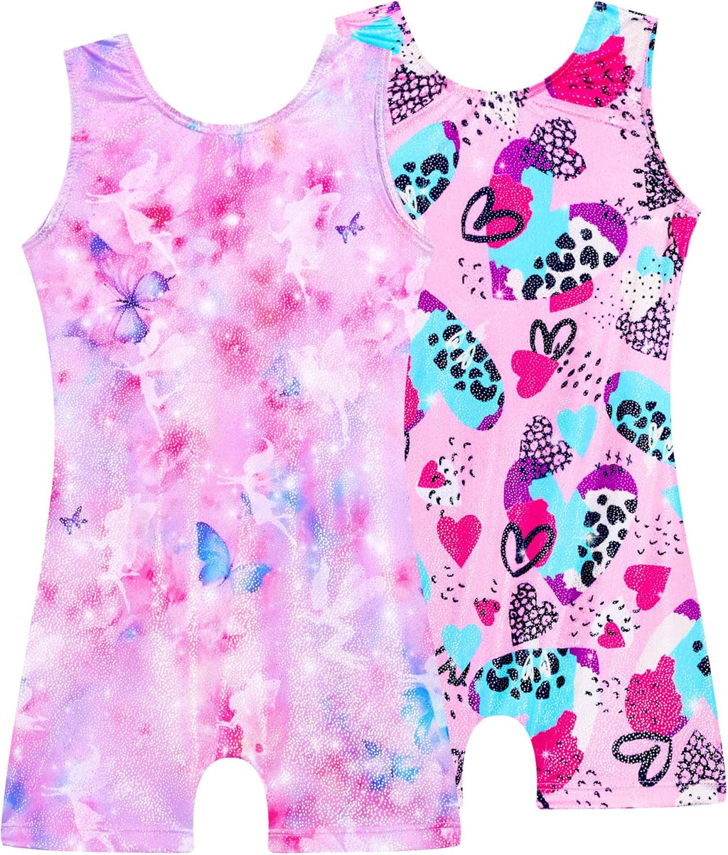 Skiennix Girls Gymnastics Leotards - Shiny Tumble Bodysuits for Dance | 2-Pack Activewear for Kids