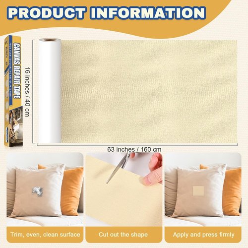 Canvas Repair Tape - 16 x 63 Inch Waterproof Heavy-Duty Fabric for Furniture & Outdoor Use - Dark Brown