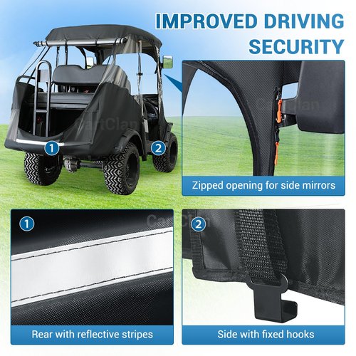 CartClan Club Car Precedent Enclosure, Golf Cart Enclosure Suitable for 4 Passengers Club Car Precedent Model, 600D Waterproof Heavy Duty Rain Cover with 4-Sided Clear PVC Windows & Zippered Doors