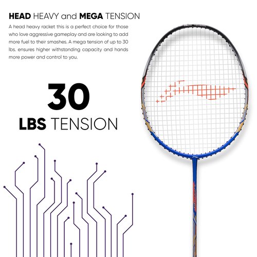 Li-Ning Turbo 99 Carbon Fibre Strung Badminton Racket with Full Racket Cover (Blue/Black) | For Intermediate Players | 84 grams | Maximum String Tension - 30lbs