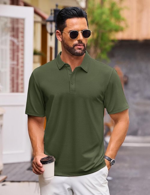 Cotrasen Men's Polo Shirts Short Sleeve Soft Cotton Pique T-Shirts 3 Buttons Classic Fit Casual Performance Golf Shirts