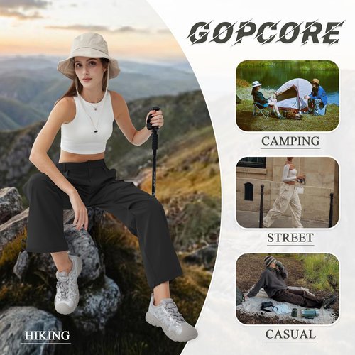 DLOODA Women’s Hiking Pants Wide Leg Cargo Pants Quick Dry Lightweight Water-Resistant Travel Casual Trousers with 4 Pockets Black