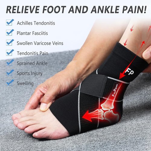 Ankle Brace by Copper Fit | 2-Pack Compression Sleeves for Sprains & Plantar Fasciitis Relief - Black, Large