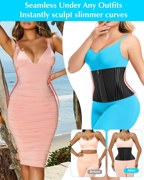 LUXURY-VITA 9 Inch Short Torso Waist Trainer For Women Lower Belly Fat With 9 Steel Bones Body Shaper Zipper Cincher Trimmer Girdle