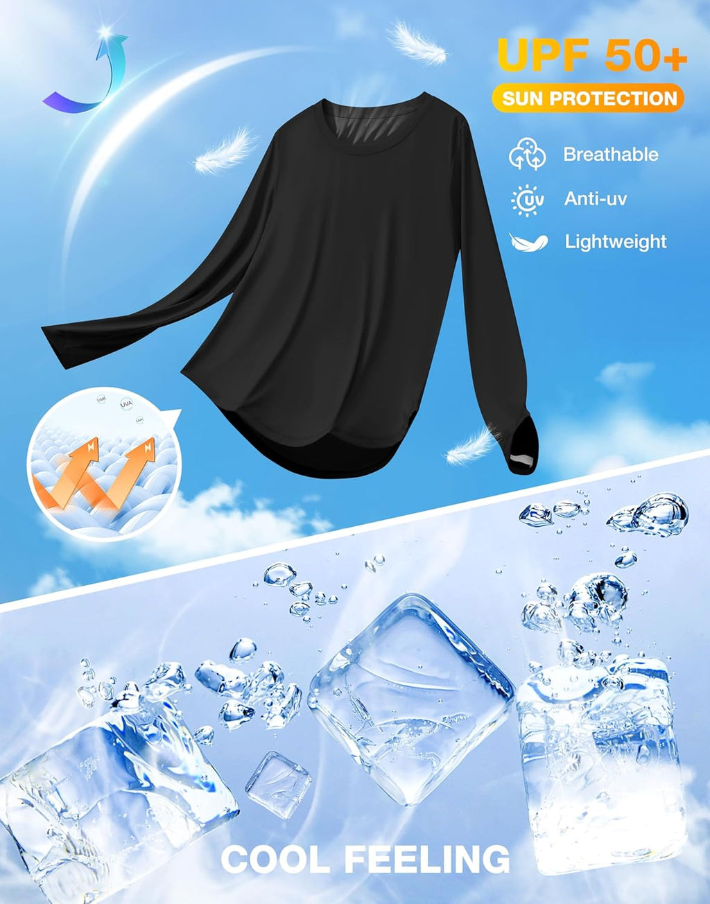 Soothfeel Women's Long Sleeve Sun Shirt - UPF 50+ UV Protection, Lightweight Quick-Dry Hiking Top