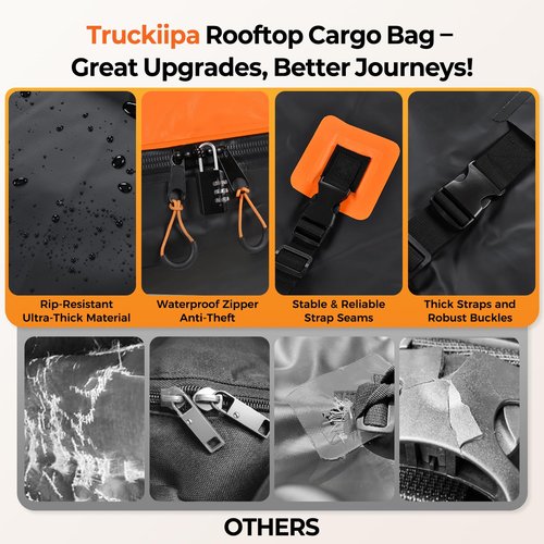Truckiipa Car Rooftop Cargo Carrier Bag, 20 Cubic Feet Waterproof Roof Cargo Carrier Bag, Soft Shell Car Top Cargo Box for All Vehicles with/Without Racks, Anti-Slip Mat, Door Hooks, Luggage Lock