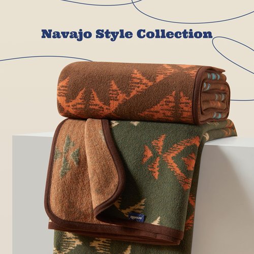 ACUSHLA Merino Wool Blanket - Soft Warm Thick Washable Large Throw Blanket for Camping Bed Couch Outdoor Travel All Weather, Navajo Style Green 79X63