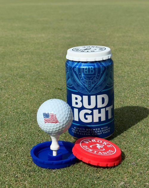 Can Cap Tee 3 Pack – Beverage Sealing Can Cover and Variable Height Golf Tee Combo – Red, White & Blue Patriotic Set