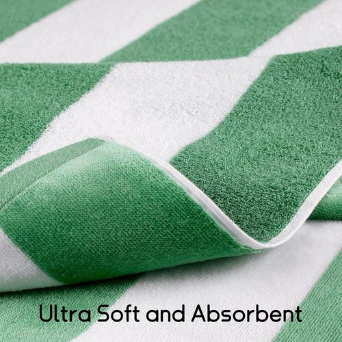 Cabanana Large Oversized Beach Towel - Soft Green Striped Cotton Pool Towel | 35 x 70 Inch