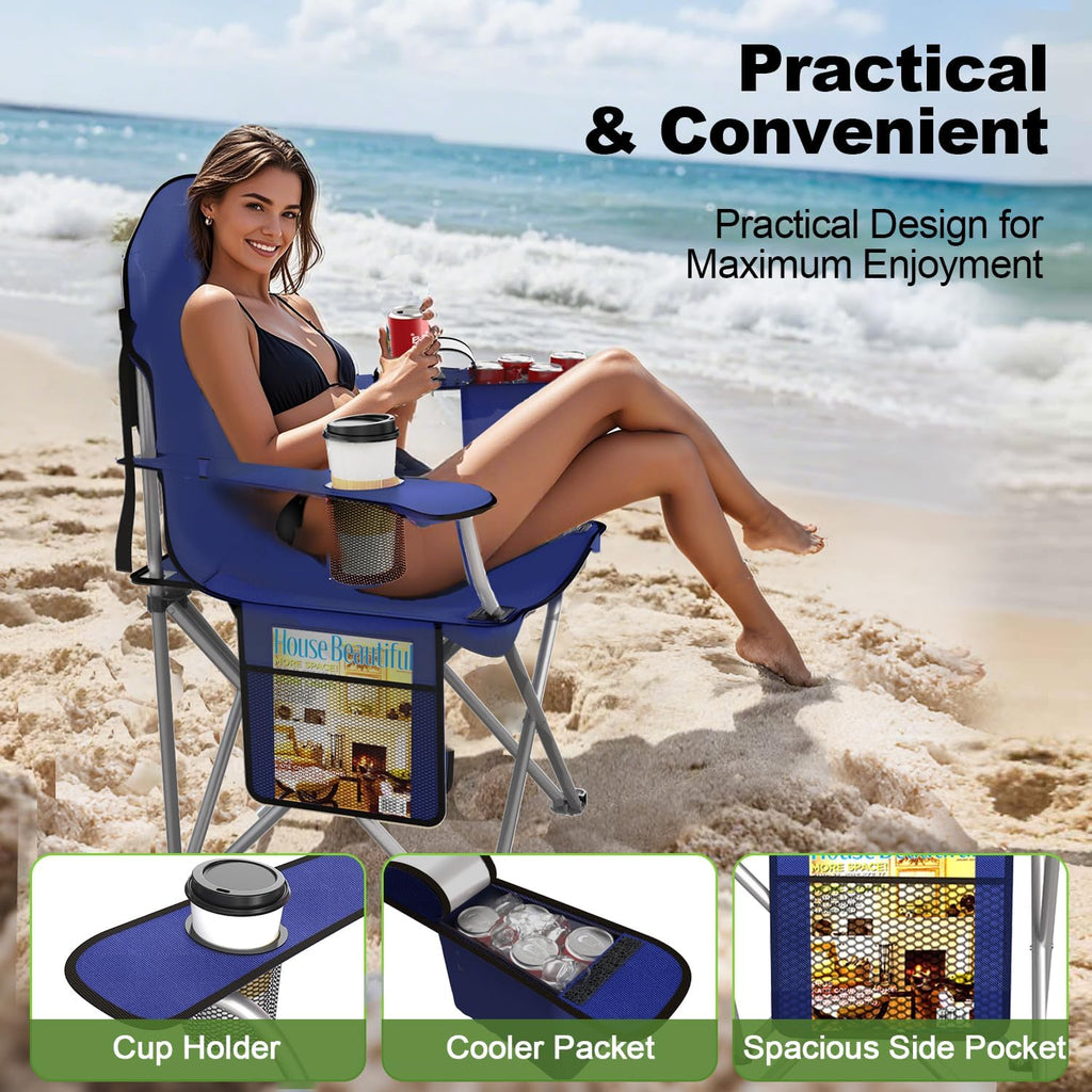 VTOY Folding Camping Chair - Durable 600D Oxford Fabric with Cooler Pouch & Cup Holder | Portable Outdoor Seating