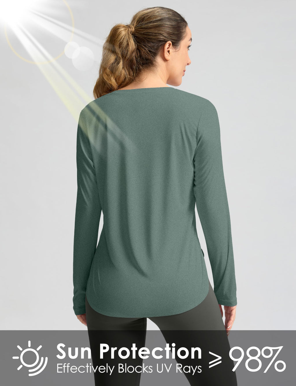 Women's Sun Shirts UPF 50+ Long Sleeve UV Protection Shirt Lightweight Quick Dry Workout Hiking Tops for Women(Malachite Green,XL)