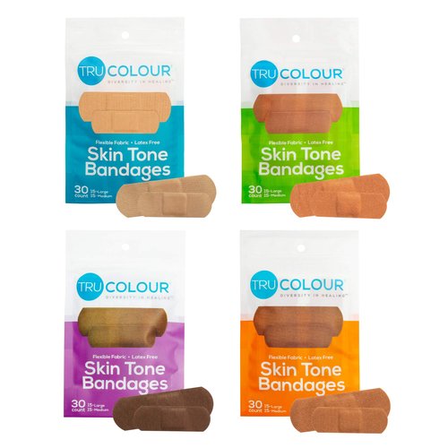 Tru-Colour Skin Tone Shade Fabric Bandages, Resealable Bag (120 Count) – Flexible, Waterproof, PFAS-Free Adhesive Strips Help Protect Cuts, Scrapes, Scratches – Multicolor