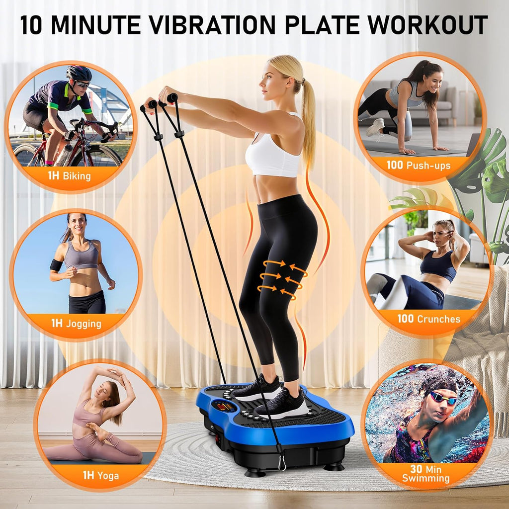 Skiennix Vibration Plate Exercise Machine - 130 Levels for Full Body Workout & Weight Loss | 450 Lbs Capacity with Bluetooth & Resistance Bands