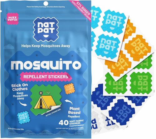 NATPAT BuzzPatch Mosquito Patches for Adults - Plant-Based, Non-Toxic Citronella Insect Relief (40 Pack)