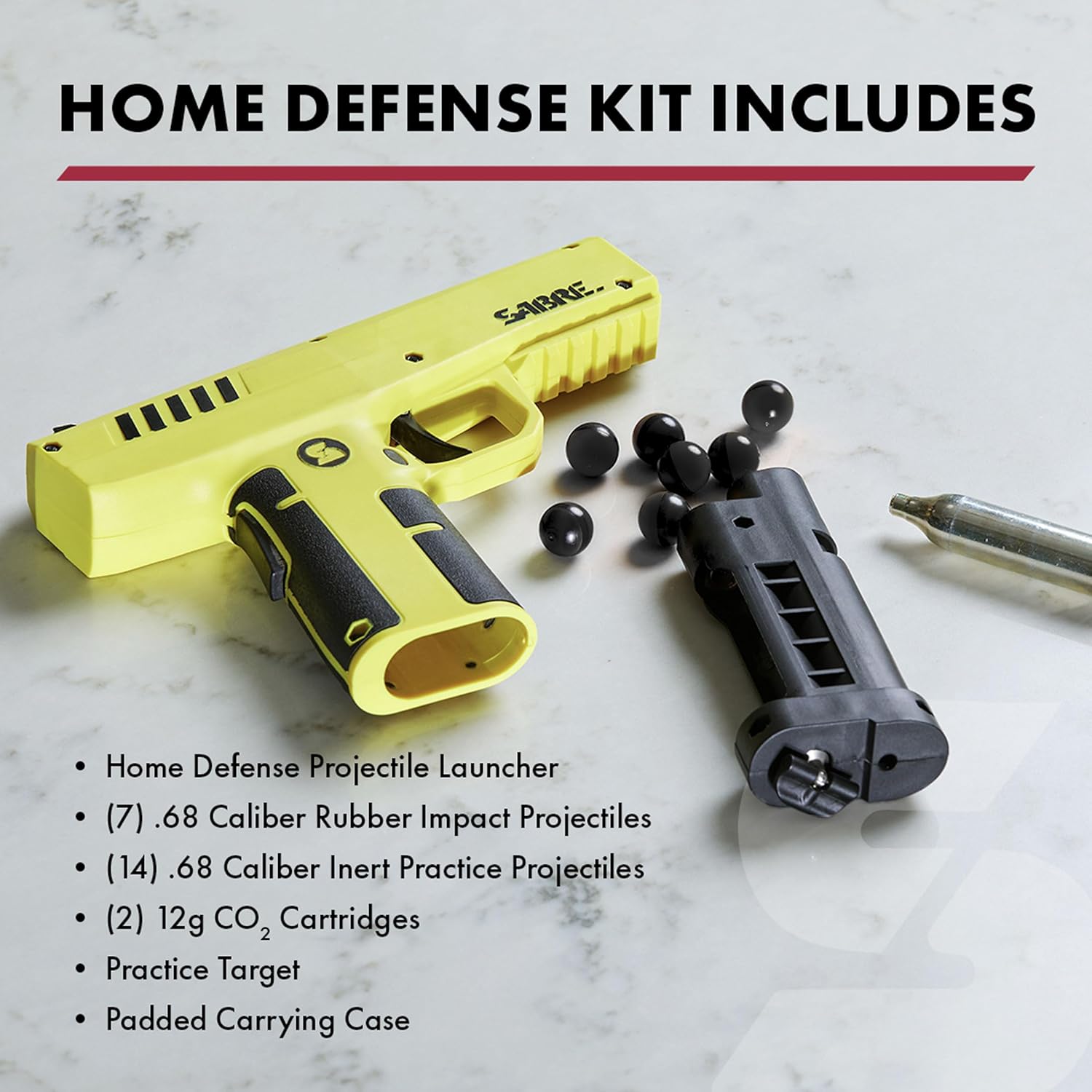 Sabre Home Defense Projectile Launcher - Large Size with 7 Impact Projectiles | 40% More Stopping Power