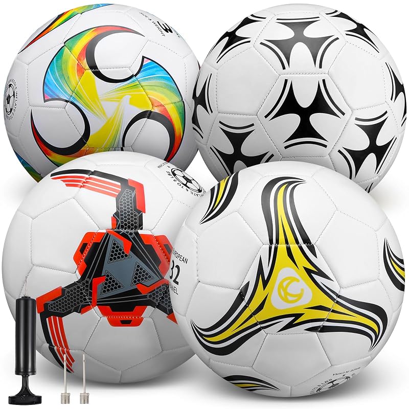 Tradder Size 3+Mixed Style Soccer Balls with Pump - 4 Pack Deflated