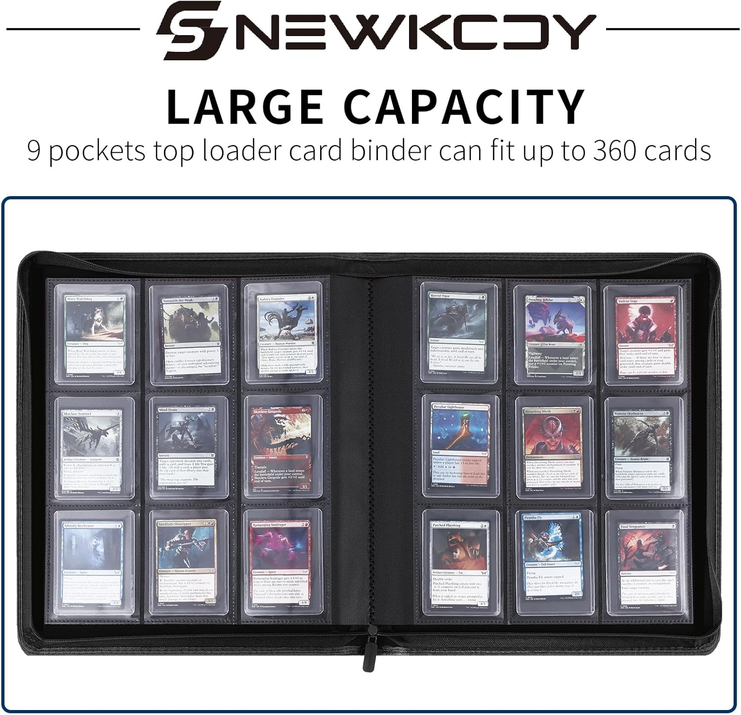 Snekdy Top Loader Binder - 9 Pocket Card Holder with Sleeves for 360 Cards | Black PU Leather