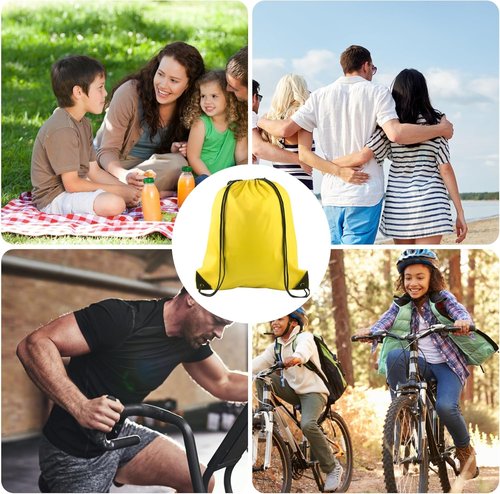 KUUQA Drawstring Backpack - 2 Pcs Yellow Cinch Bags for Gym & Travel Storage